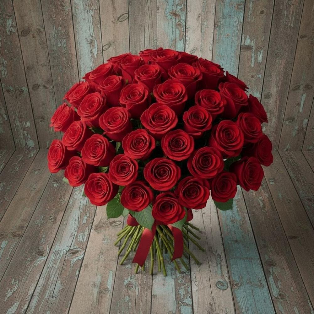 Букет 55 Красных роз Фридом в Рудничном Кемеровской области