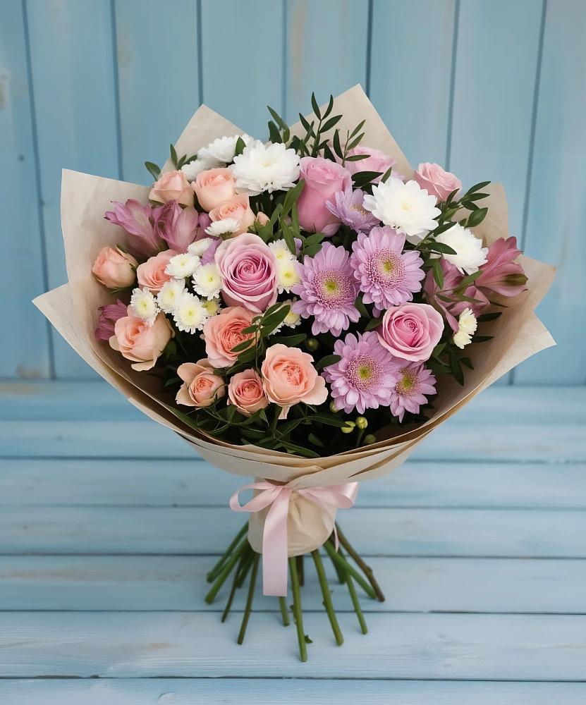 Букет цветов из: Хризантемы, Розы и Альстромерии в Рудничном Кемеровской области