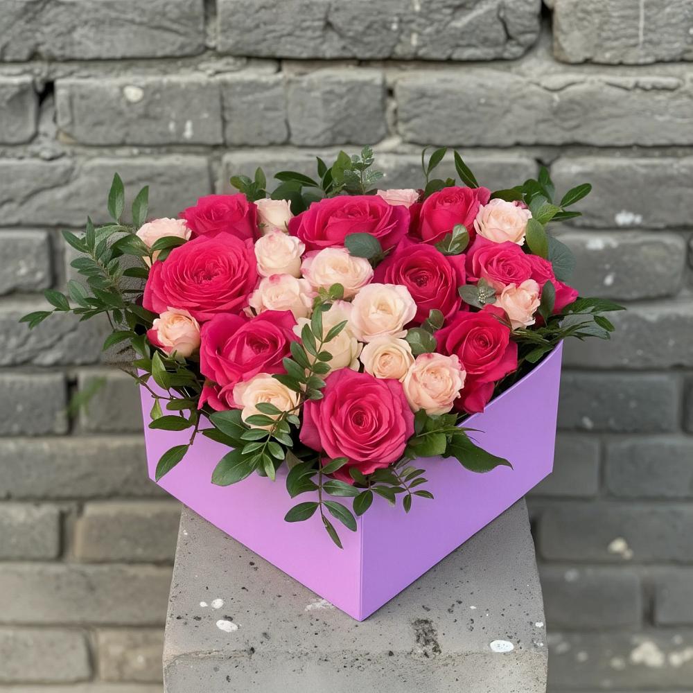 Цветочная композиция из Розы в коробке в Рудничном Кемеровской области