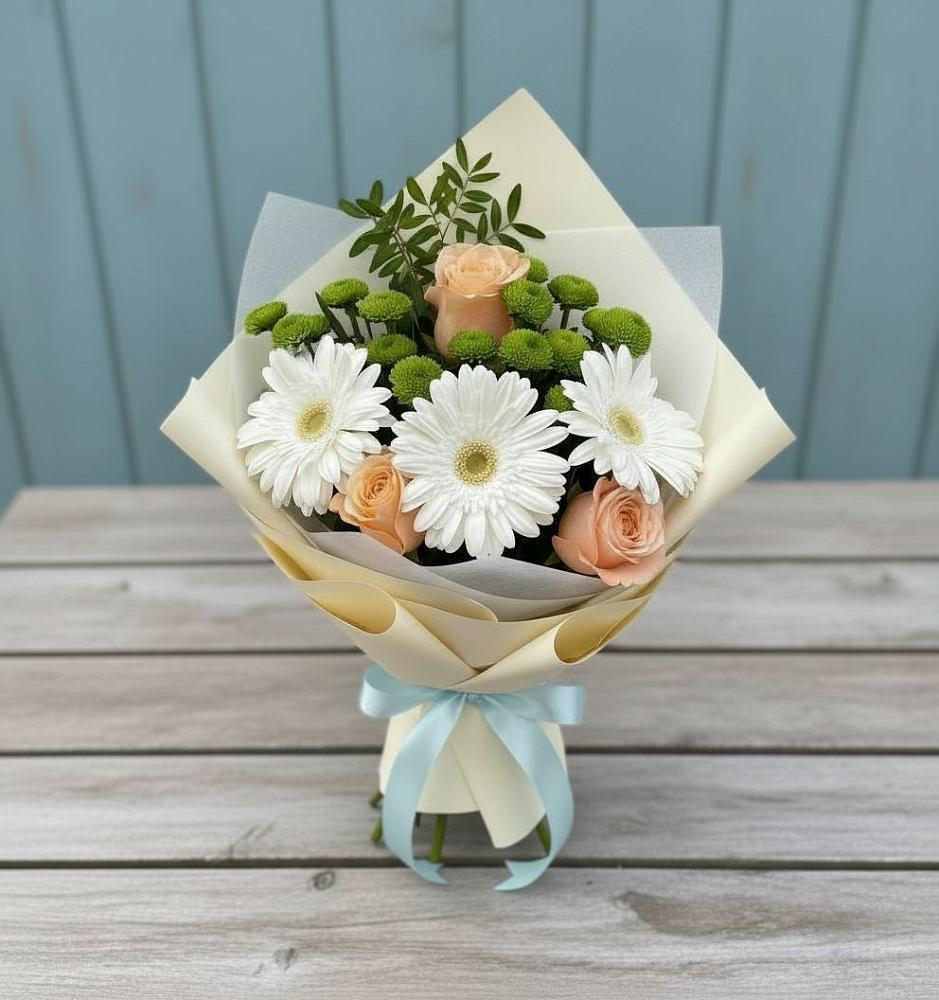 Букет цветов из: Герберы, Розы и Хризантемы в Рудничном Кемеровской области