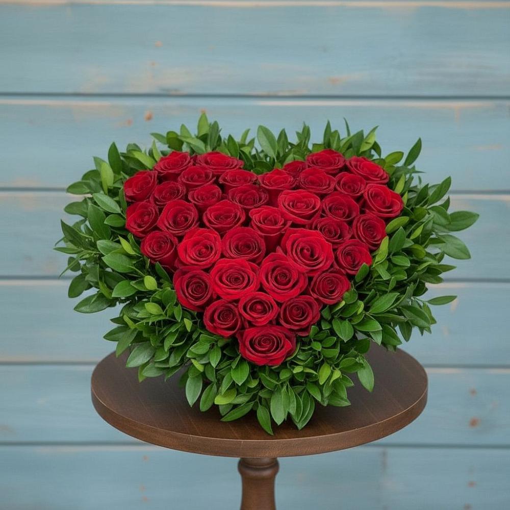 Цветочная композиция из Розы в виде сердца в Рудничном Кемеровской области