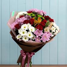 Букет цветов из:  Розы, Хризантемы и Альстромерии #REPLACE_PRED# Рудничном Кемеровской области